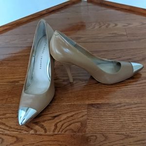 Chinese Laundry Brown Leather Silver Metal Toe Cap Heels Women's Size 10/41